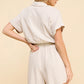 Collared Neck Short Sleeve Tie Waist Romper