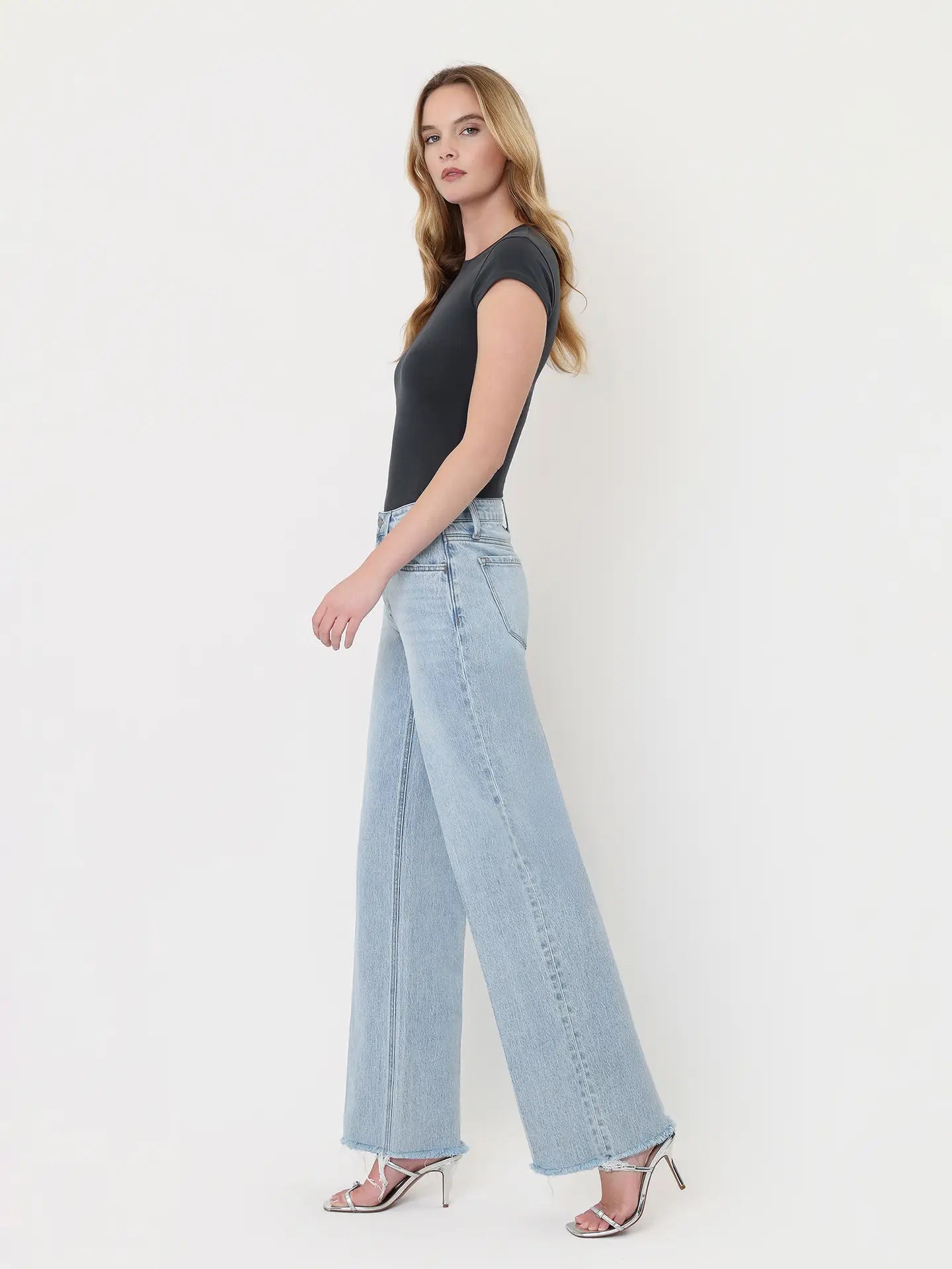 High Rise Trouser Fold Creased Wide Jeans