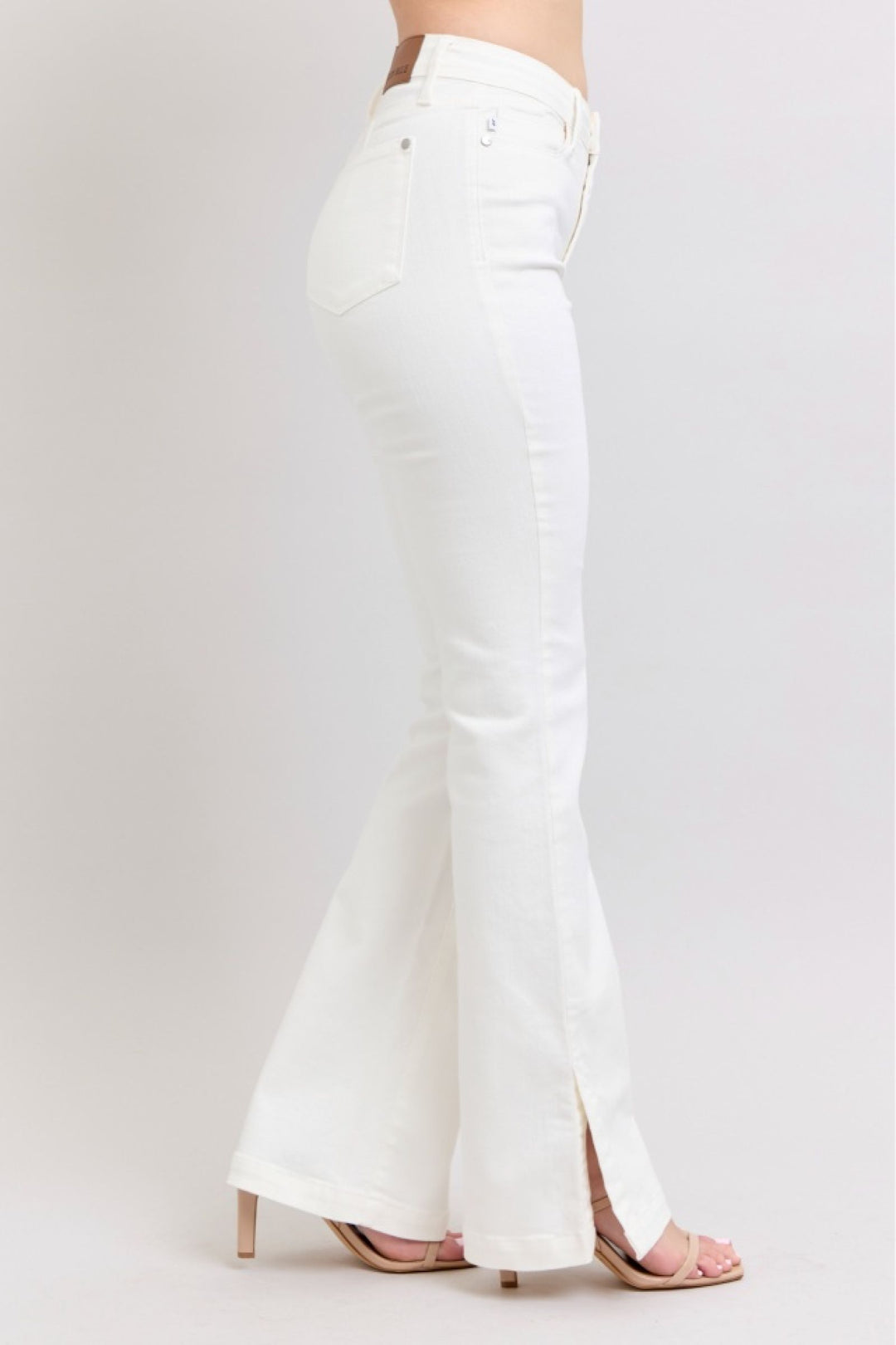 High Waist White Side Slit Slim Bootcut Jeans