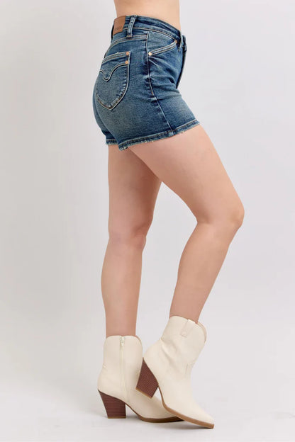 Dark Wash Denim Shield Pocket Shorts