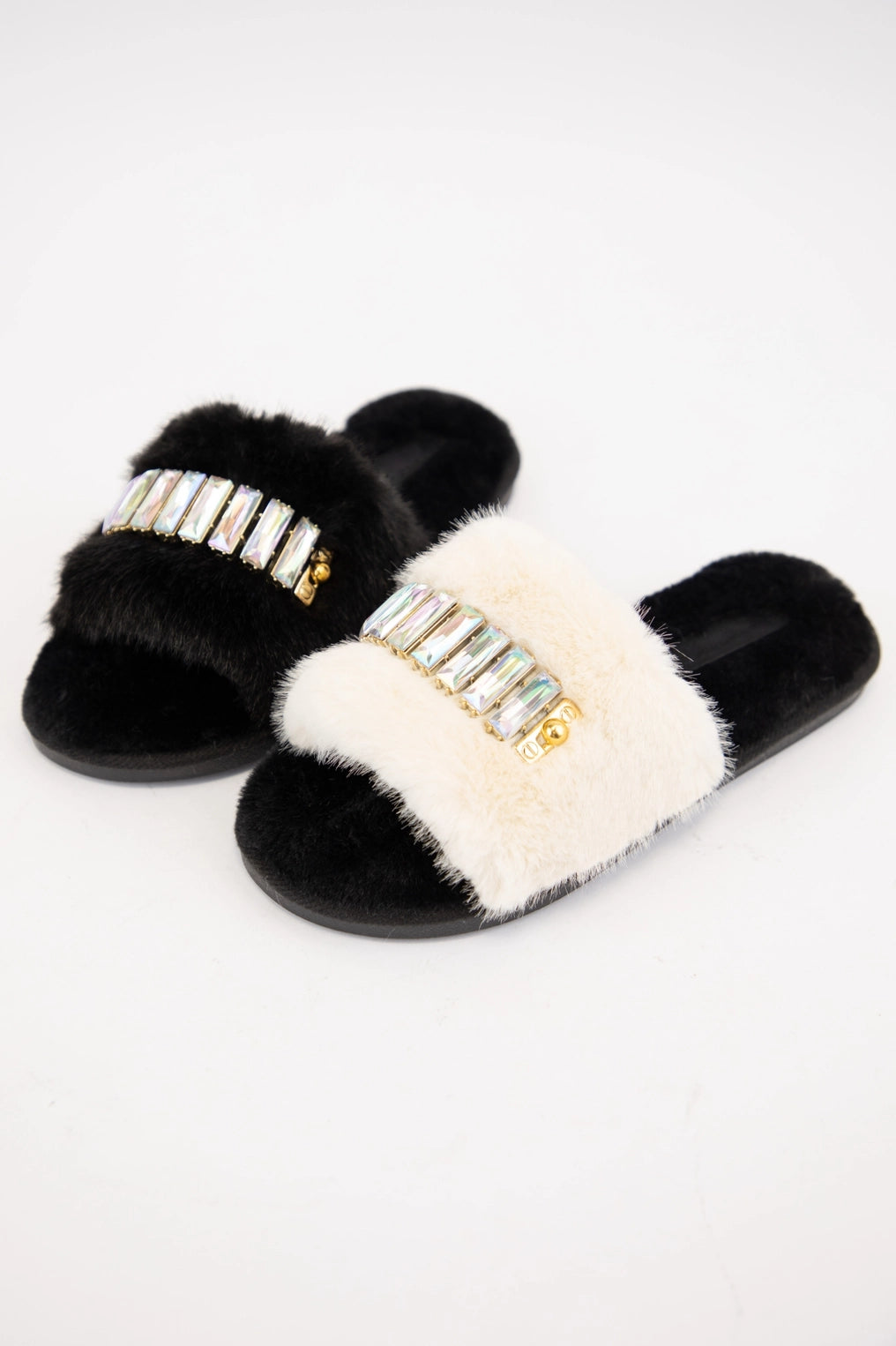 Bedazzled Rhinestone Decor Furry Slippers