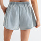 Light Wash Denim Drawstring Shorts Side Buttons