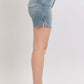 Vintage Wash Stretchy Hem Slit Denim Shorts