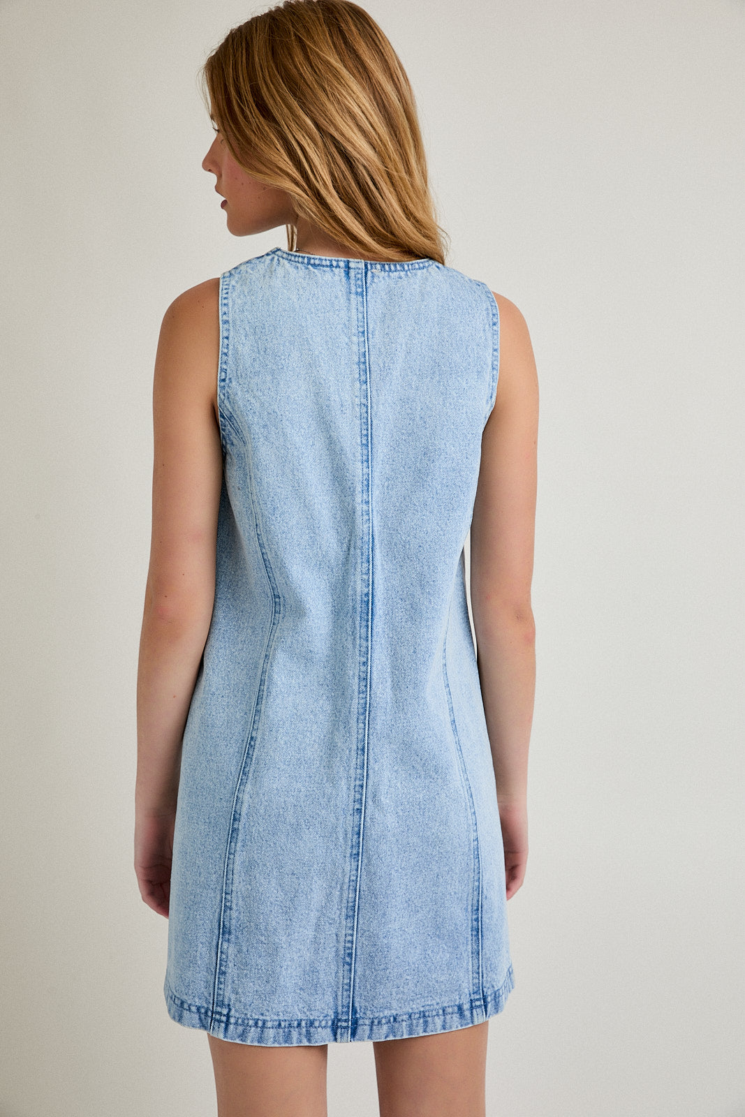Sleeveless V-Neck Button Down Denim Mini Dress