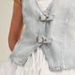 Light Wash Denim Vest with Buckle Closure