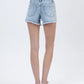 High Rise Distressed Studded Denim Shorts