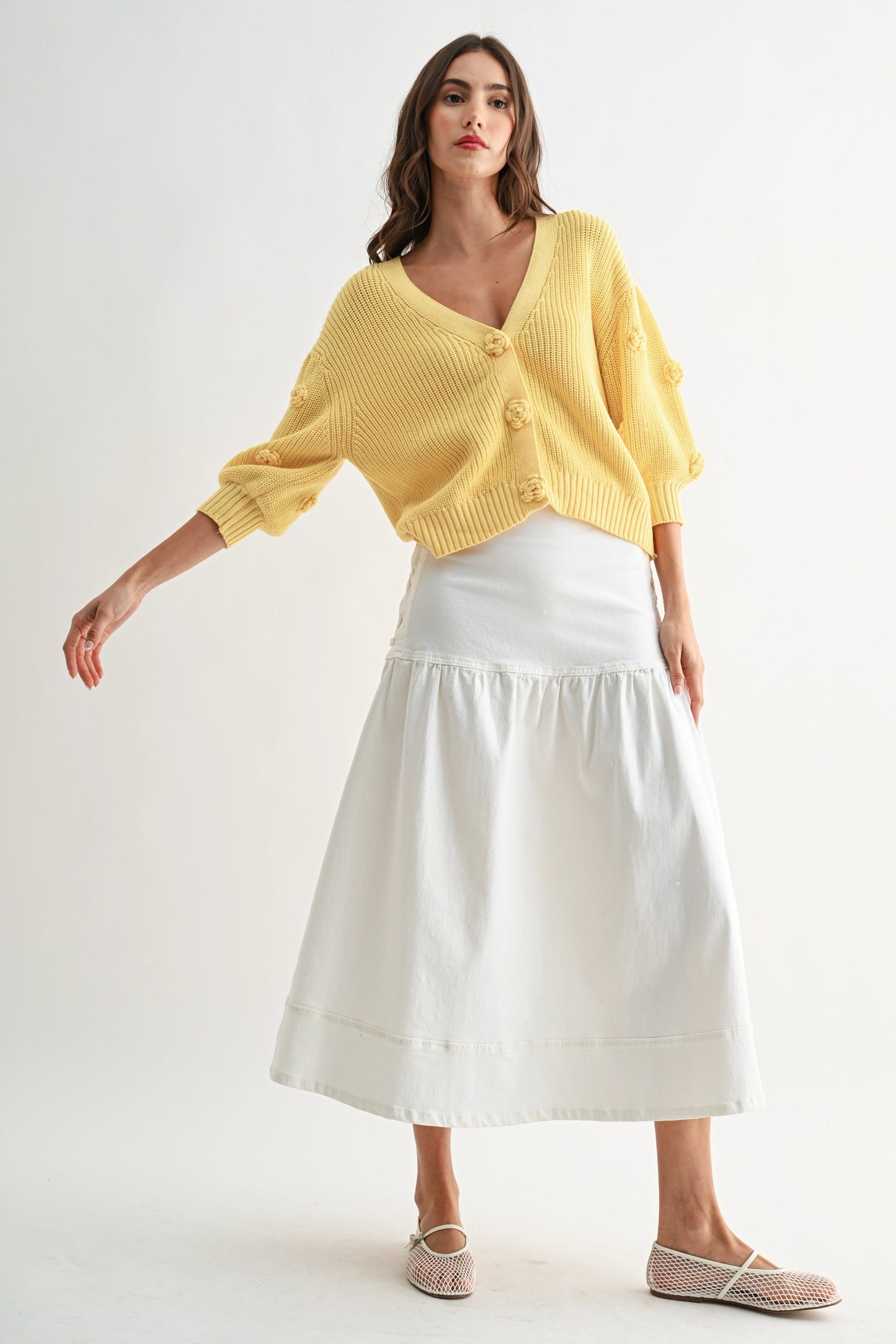 Textured Knit Cardigan with 3D Button