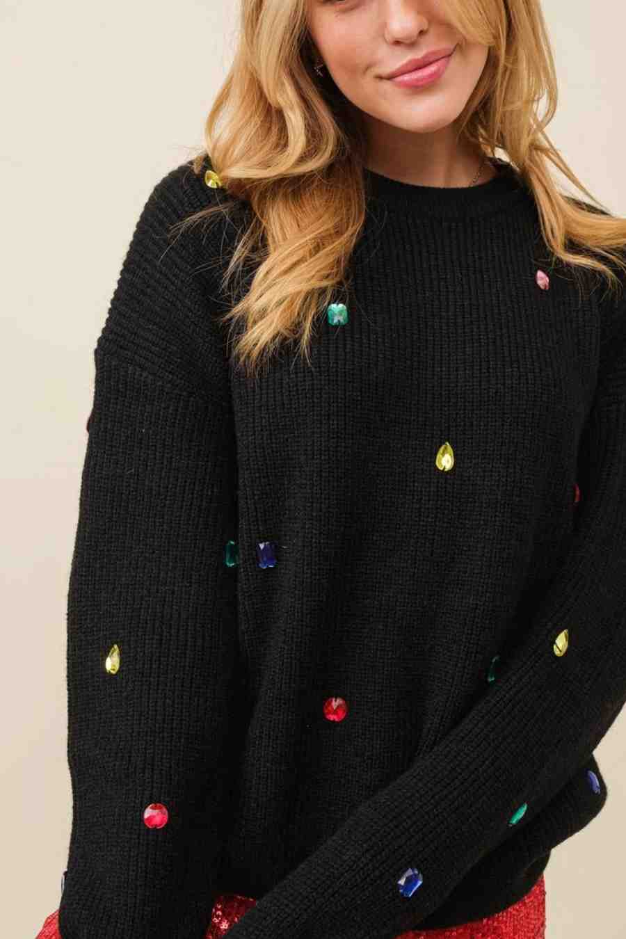 Bejeweled Rhinestone Colorful Sweater