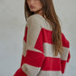 Knit Sweater Nylon Polyester Striped V-Neck Pullover
