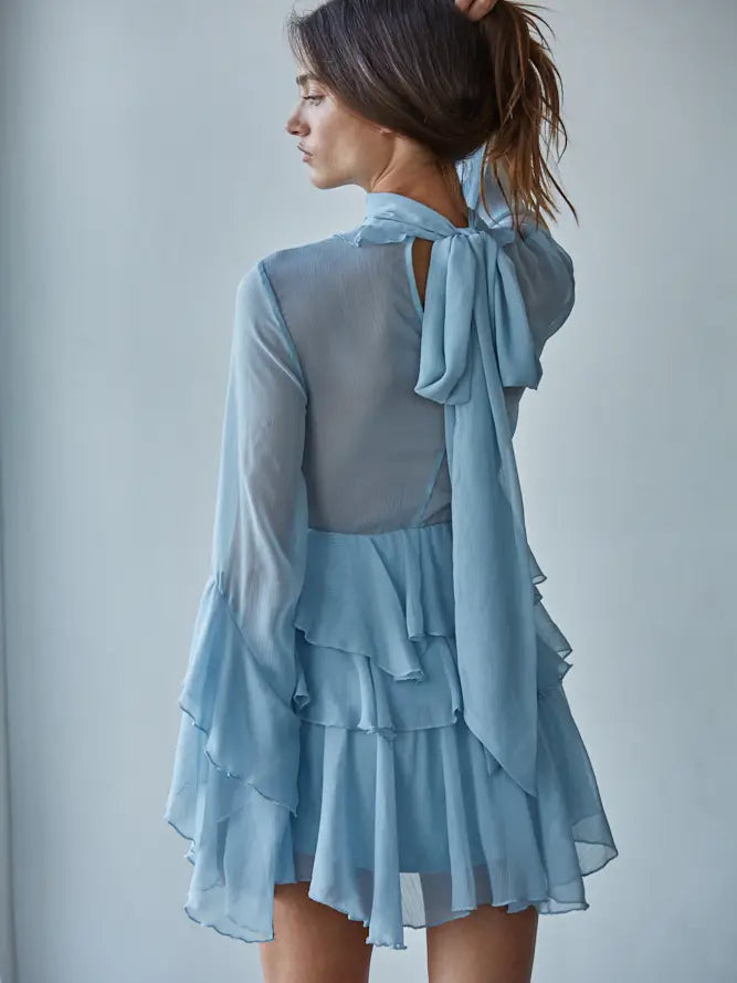 Woven Chiffon Polyester Ruffle Tiered Mini