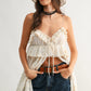 Sheer Floral Lace Ruffle Cover Up Top