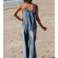 Distressed Pocketed Wide Leg Capri Denim Overall