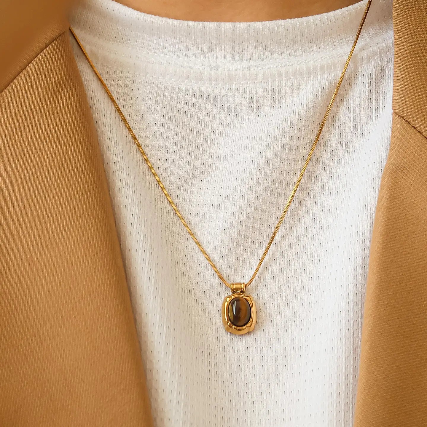 Dax 18K Gold Non-Tarnish Natural Stone Necklace