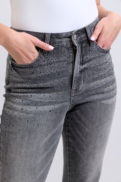 Rhinestone Detail Straight Jeans