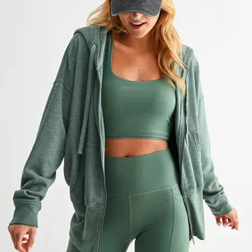 Fleece Hoodie Jacket with Tapered Sleeves