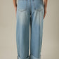 High Waisted Wide Leg Cuffed Jeans