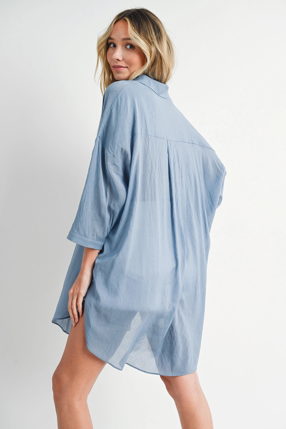 Tie-Front Dophin Hem Tunic Shirt