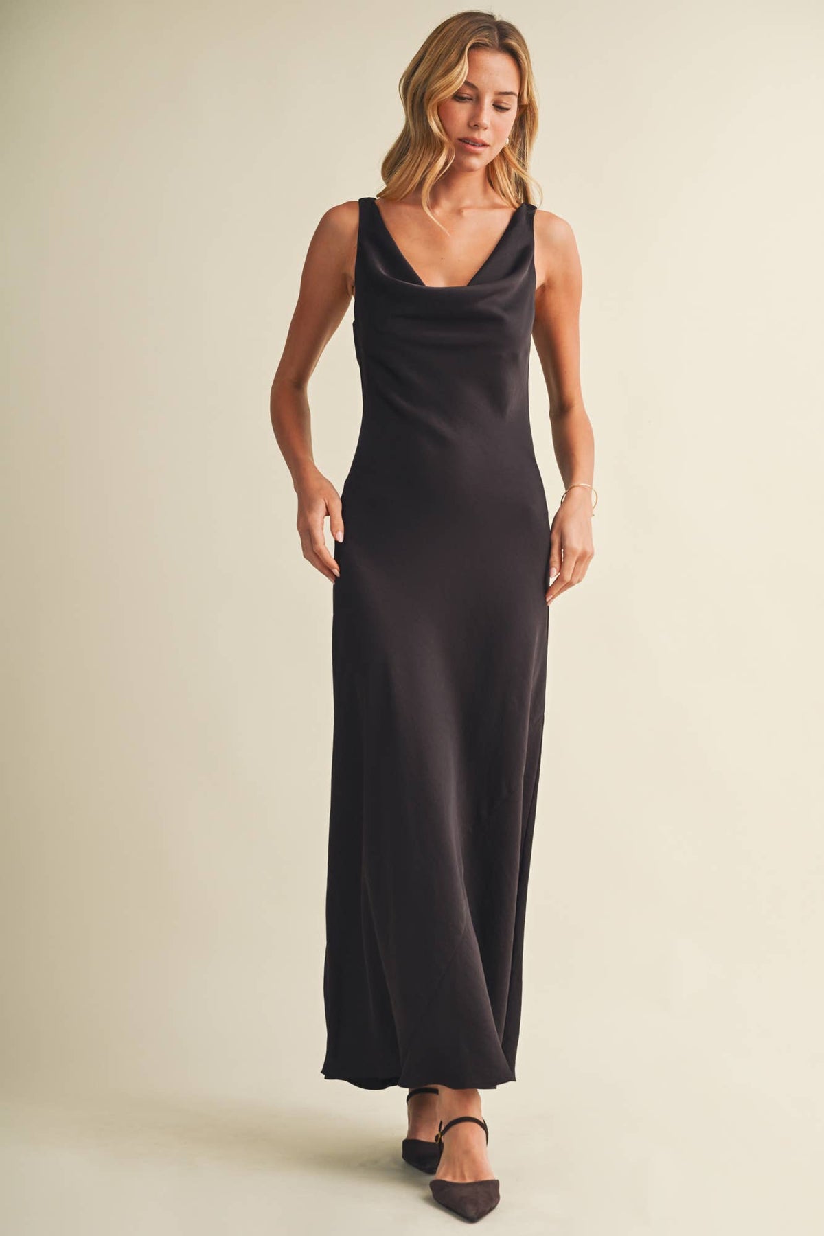 Cowl Neck Bias Cut Maxi Dress