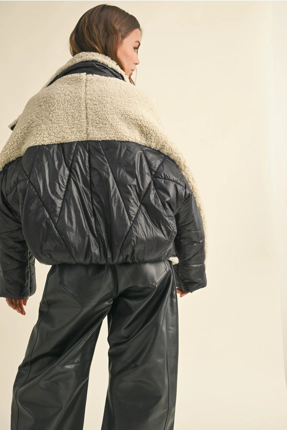 Quilted Jacket with Shearling Contrast