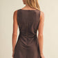 Cowl-Neck Side-Ruched Sueded Knit Dress