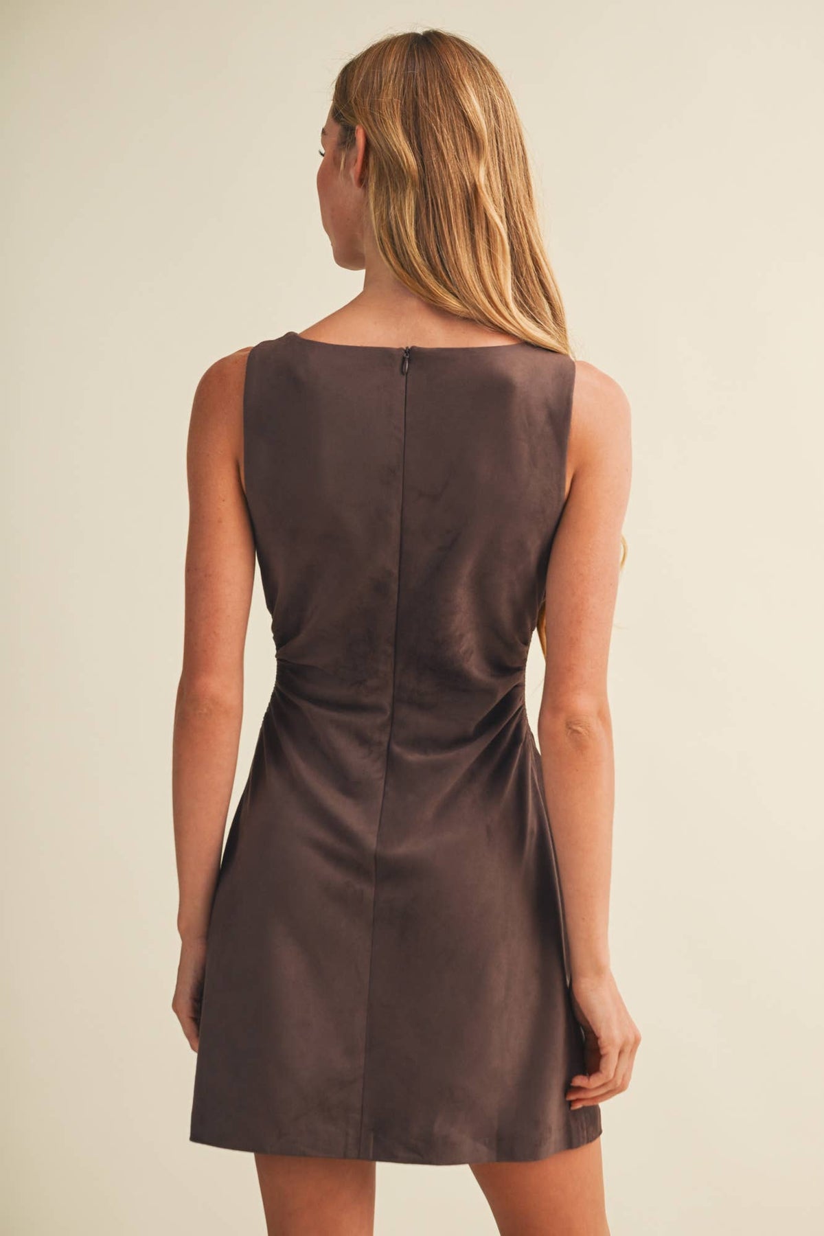 Cowl-Neck Side-Ruched Sueded Knit Dress