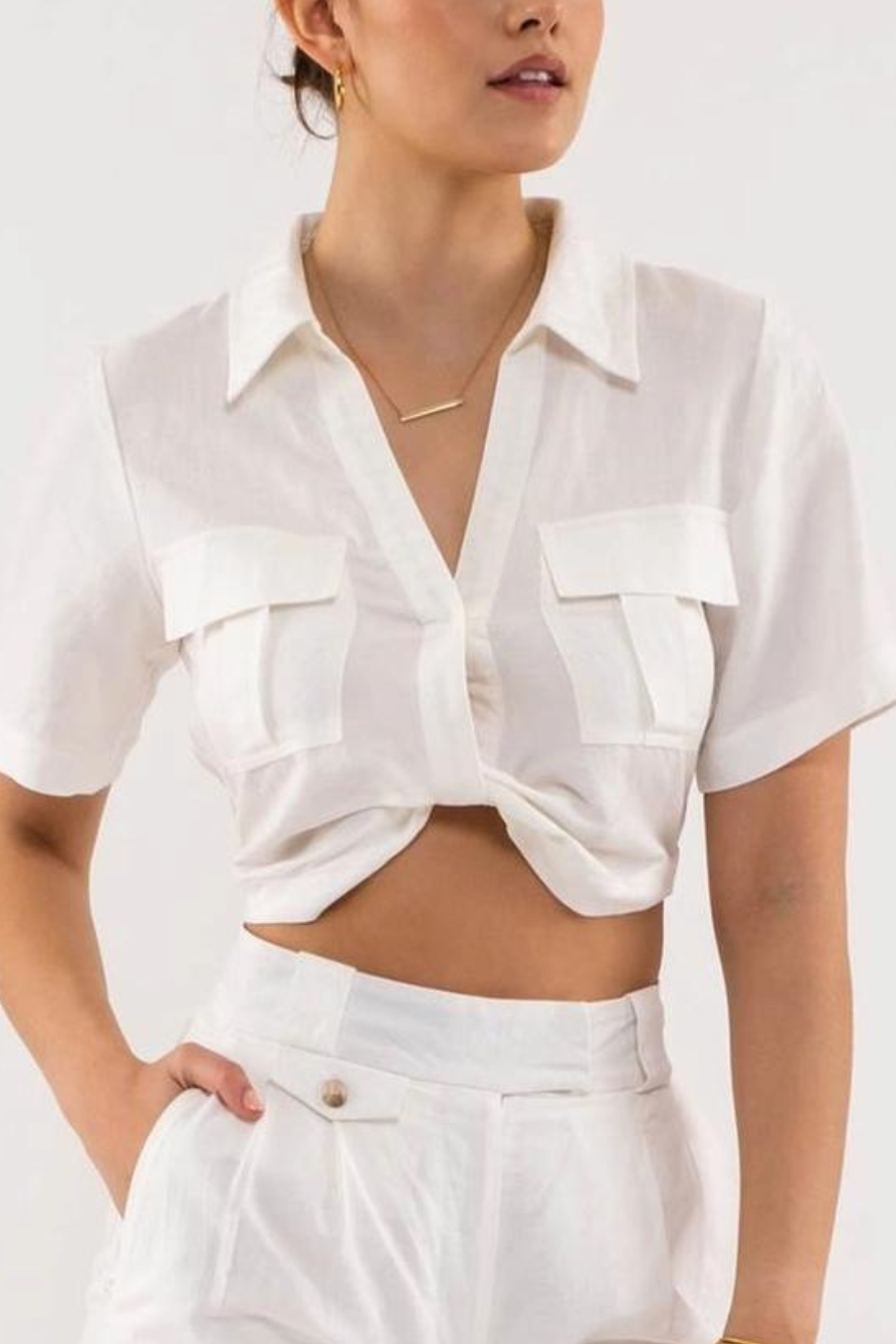 Addi Twist Front Linen Crop Top