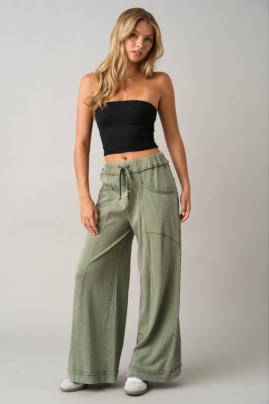 Mineral Wash Curved Seam Wide Leg Pants