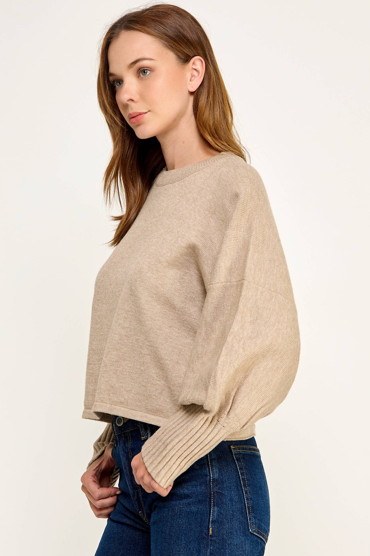 Knitted Sweater with Cuffed Sleeves