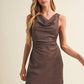 Cowl-Neck Side-Ruched Sueded Knit Dress