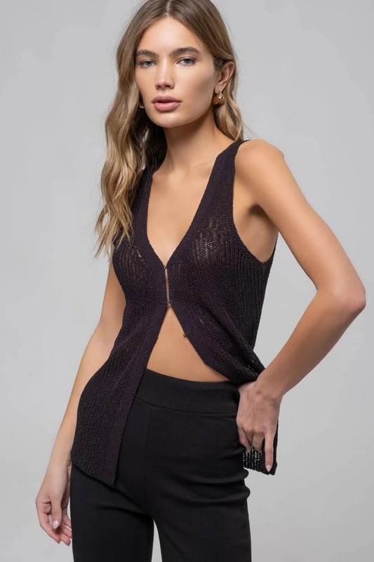 Lolo Longline Crochet Knit Sweater Vest