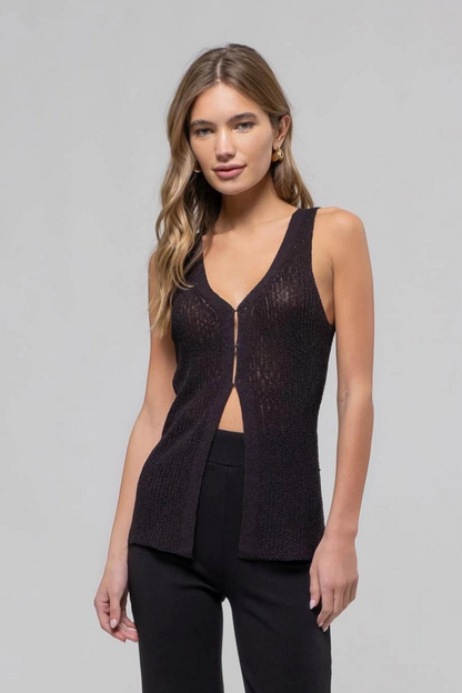 Lolo Longline Crochet Knit Sweater Vest