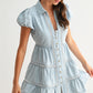 Puff Sleeve Denim Mini Dress
