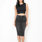 High Waist Rhinestone Embellished Mid Length Black Denim Skirt