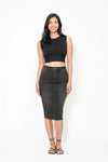 High Waist Rhinestone Embellished Mid Length Black Denim Skirt