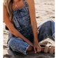 Distressed Pocketed Wide Leg Capri Denim Overall