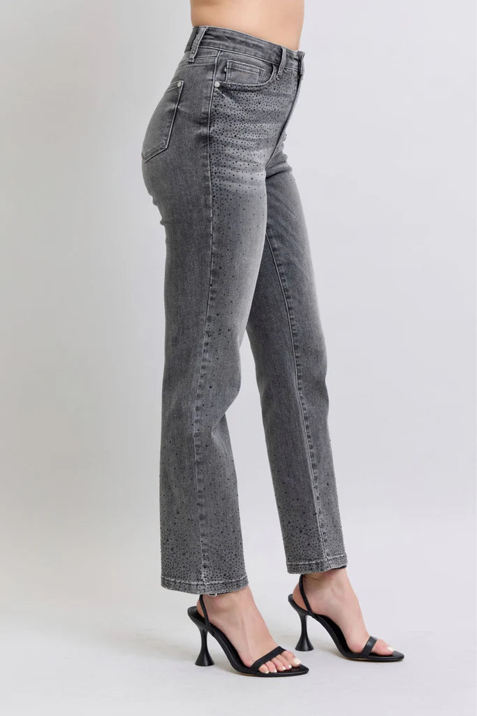 Rhinestone Detail Straight Jeans