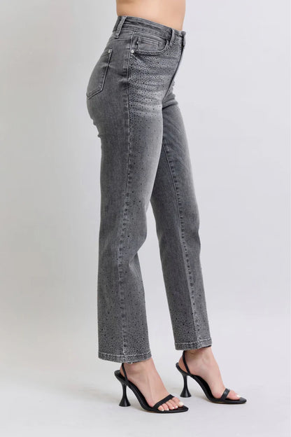 Rhinestone Detail Straight Jeans