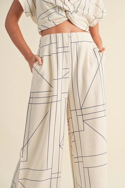 Multi Grid Pattern Wide Leg Pants