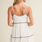 Tape Trim with Shirred Tiered Romper Dress