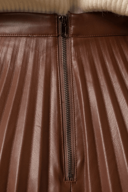 Pleated Faux Leather Skirt