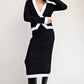 Fuzzy Sweater Midi Skirt with Contrast Edge Detail