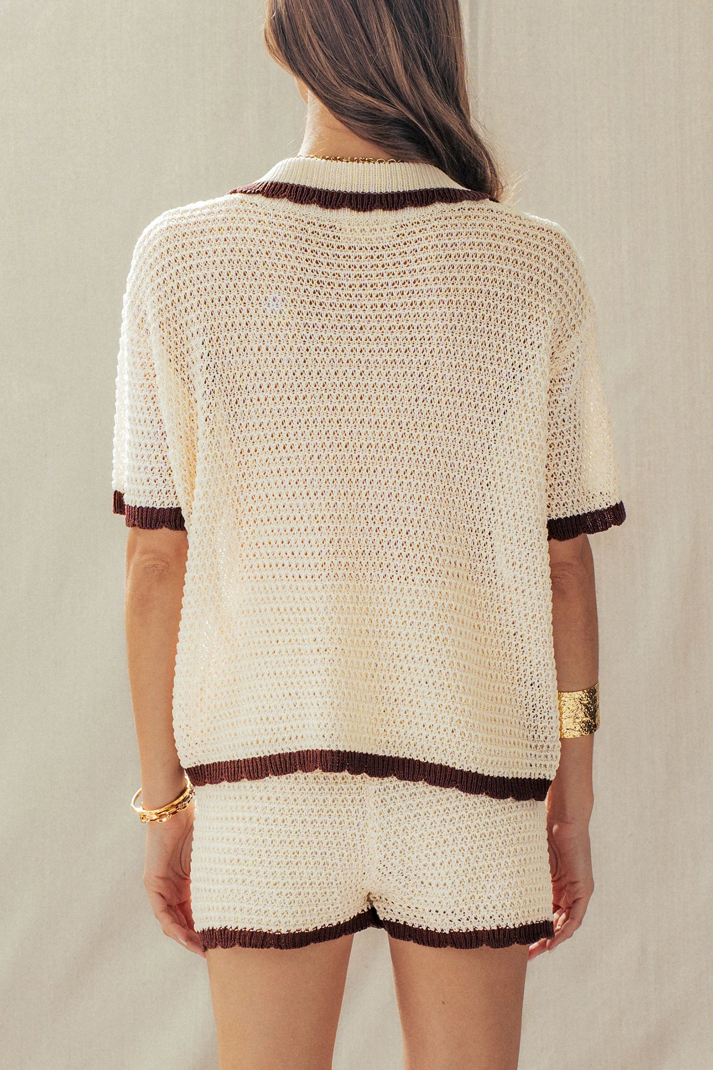 Contrast Trim Crochet Knit Two-Piece Set