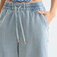 Wide-Leg Light Wash Denim Trousers Side Button
