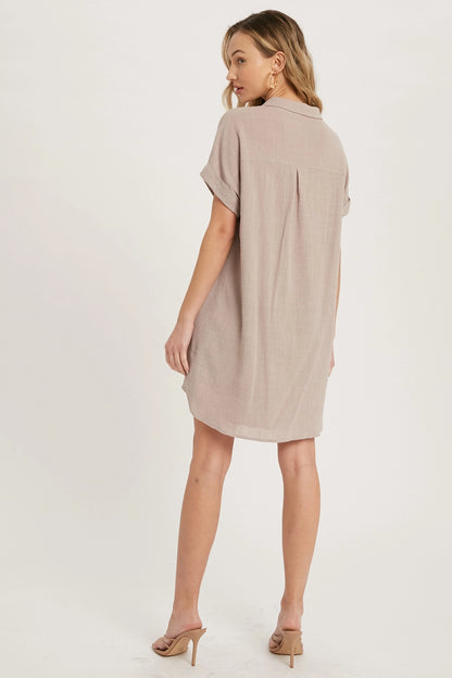 Button Up Shirt Dress with Pocket