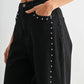 High-Waisted Black Wide-Leg Denim Stud Pants