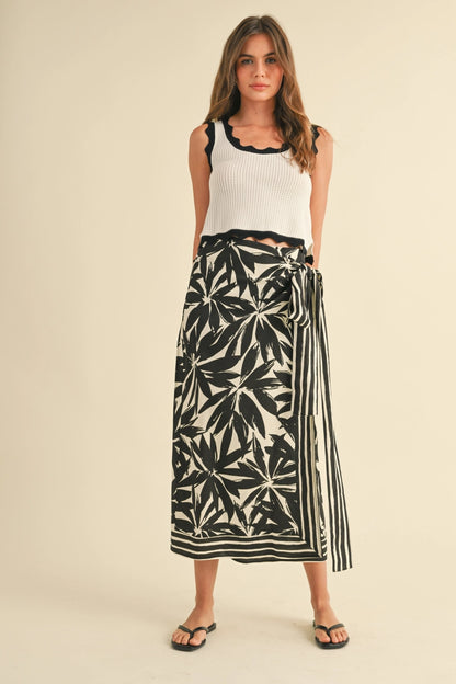 Floral Print Linen Wrap Skirt