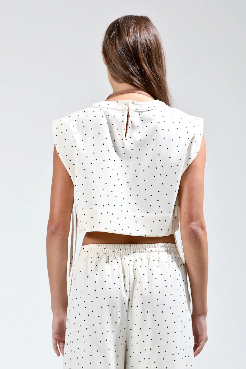 Sleeveless Side Tie Polka Dot Top