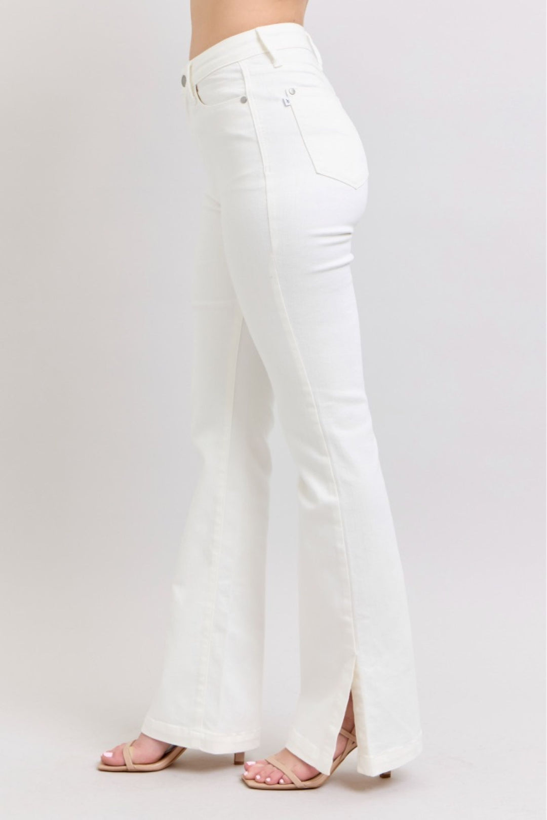 High Waist White Side Slit Slim Bootcut Jeans