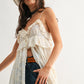 Sheer Floral Lace Ruffle Cover Up Top