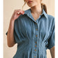 Chambray Denim Button Front w/ Pleat Detail